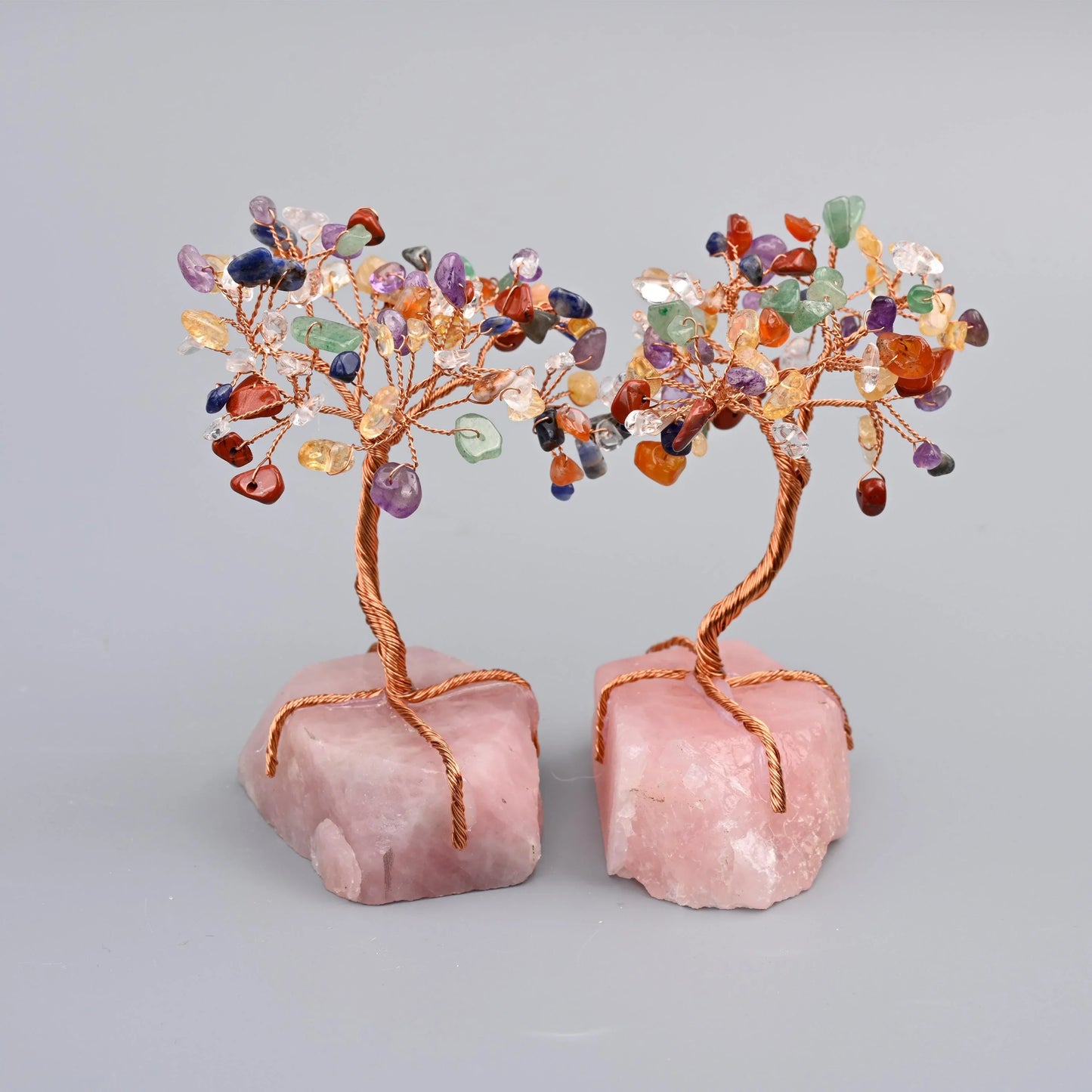 5" Nature Rose Quartz Base Gemstone Tree, Copper Wire Sculpture Tree of Life, Rough Rose Quartz Base Healing Crystal Tree for Home Decor - Mycrazycrystal