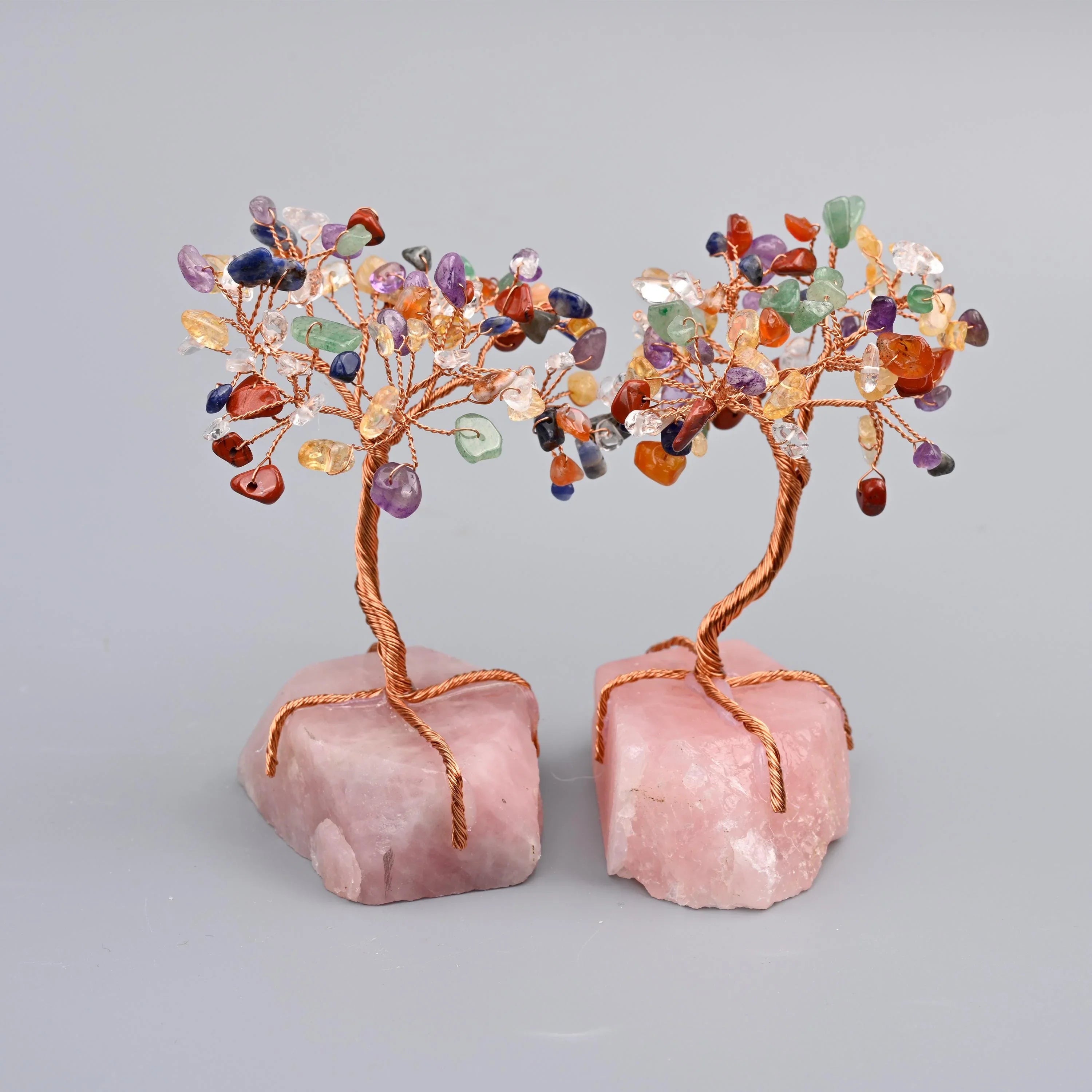 5" Nature Rose Quartz Base Gemstone Tree, Copper Wire Sculpture Tree of Life, Rough Rose Quartz Base Healing Crystal Tree for Home Decor - Mycrazycrystal