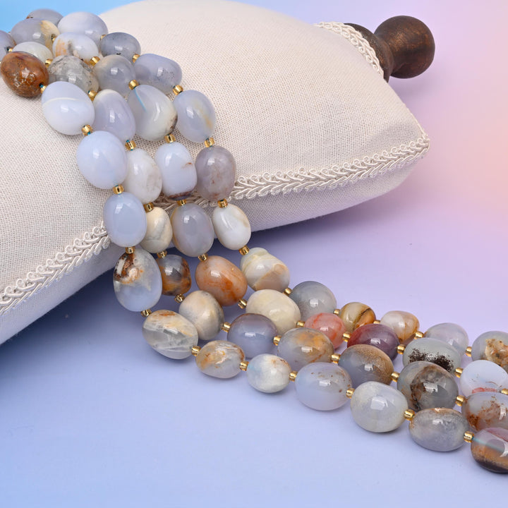 Natural Blue Lace Agate Oval Gemstone Beads, Size 10-17mm Blue Lace Agate Nugget Beads, DIY Jewelry Making Beads, 15.5 Inches Per Strand