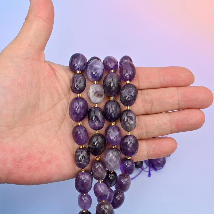 Natural Purple Amethyst Oval Gemstone Beads, 10-17mm Nugget Bead Size, DIY Jewelry Making Beads, 15.5 Inches Per Strand - Mycrazycrystal