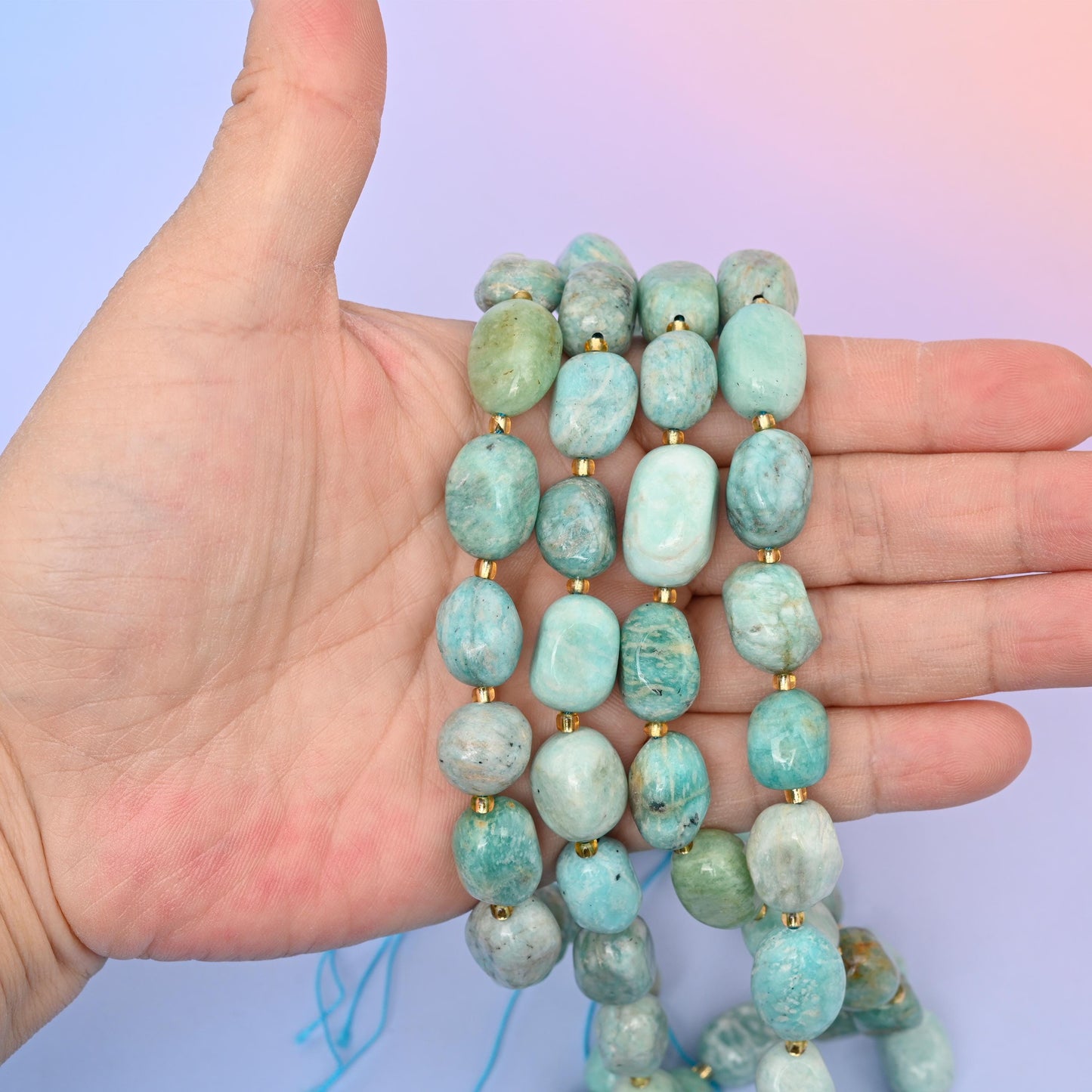 Natural Blue Amazonite Oval Gemstone Beads, Size 10-17mm Amazonite Nugget Beads, DIY Jewelry Making Beads, 15.5 Inches Per Strand