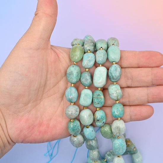 Natural Blue Amazonite Oval Gemstone Beads, Size 10-17mm Amazonite Nugget Beads, DIY Jewelry Making Beads, 15.5 Inches Per Strand