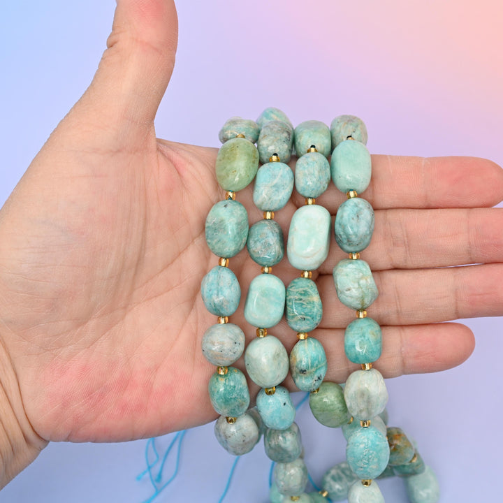 Natural Blue Amazonite Oval Gemstone Beads, Size 10-17mm Amazonite Nugget Beads, DIY Jewelry Making Beads, 15.5 Inches Per Strand
