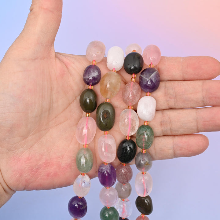 Natural Chakra Oval Gemstone Beads, Size 10-17mm Chakra Nugget Beads, DIY Jewelry Making Beads, 15.5 Inches Per Strand