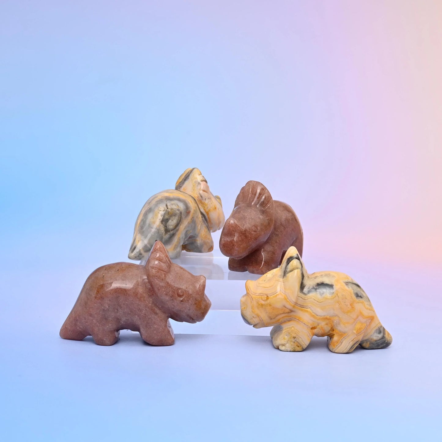 1.5" Triceratops Small Crystal Carving, Dinosaur Gemstone Figurine, Home Decoration, Gift for Everyone - Mycrazycrystal
