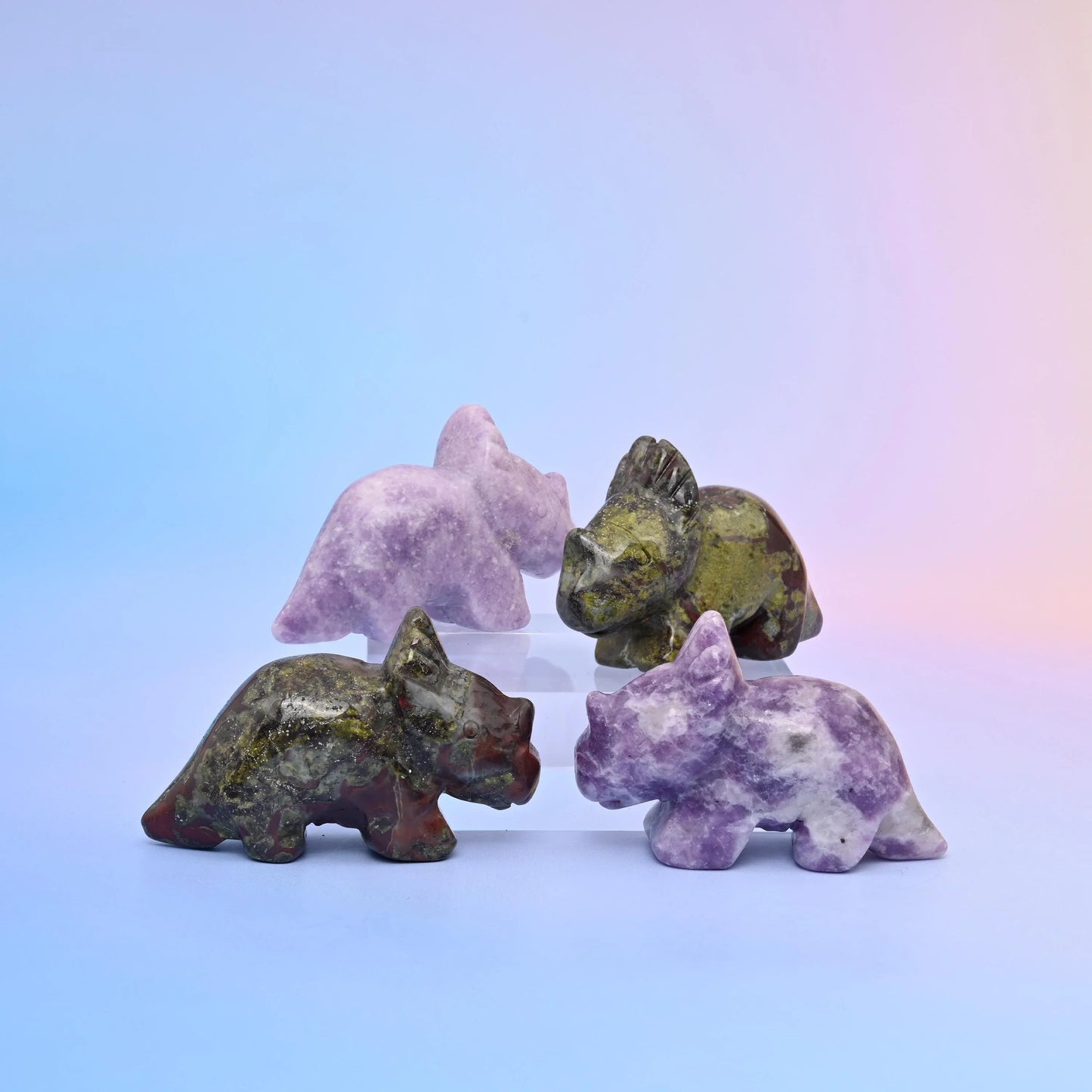 1.5" Triceratops Small Crystal Carving, Dinosaur Gemstone Figurine, Home Decoration, Gift for Everyone - Mycrazycrystal