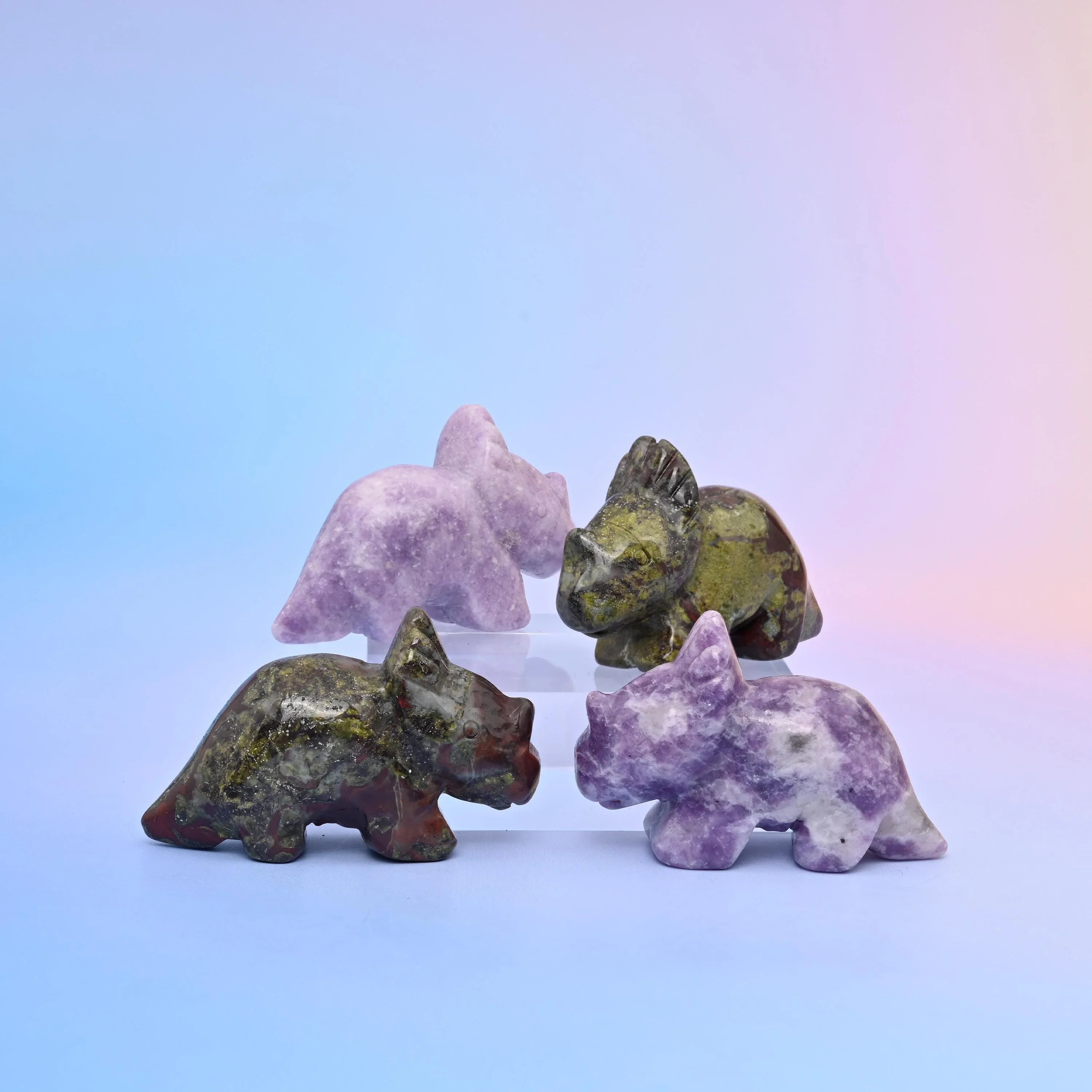 1.5" Triceratops Small Crystal Carving, Dinosaur Gemstone Figurine, Home Decoration, Gift for Everyone - Mycrazycrystal