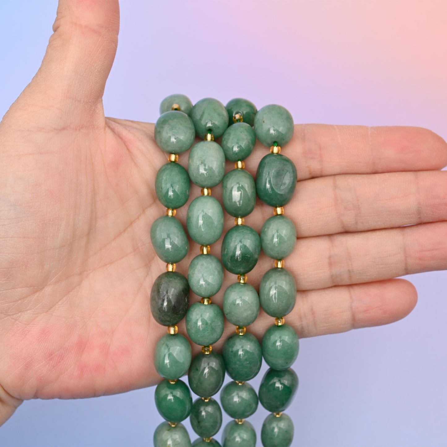 Natural Green Aventurine Oval Gemstone Beads, 10-17mm Nugget Bead Size, DIY Jewelry Making Beads, 15.5 Inches Per Strand