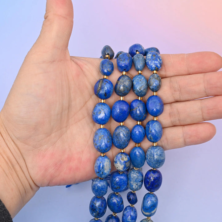 Natural Blue Lapis Oval Gemstone Beads, Size 10-17mm Blue Lapis Nugget Bead, DIY Jewelry Making Beads, 15.5 Inches Per Strand - Mycrazycrystal