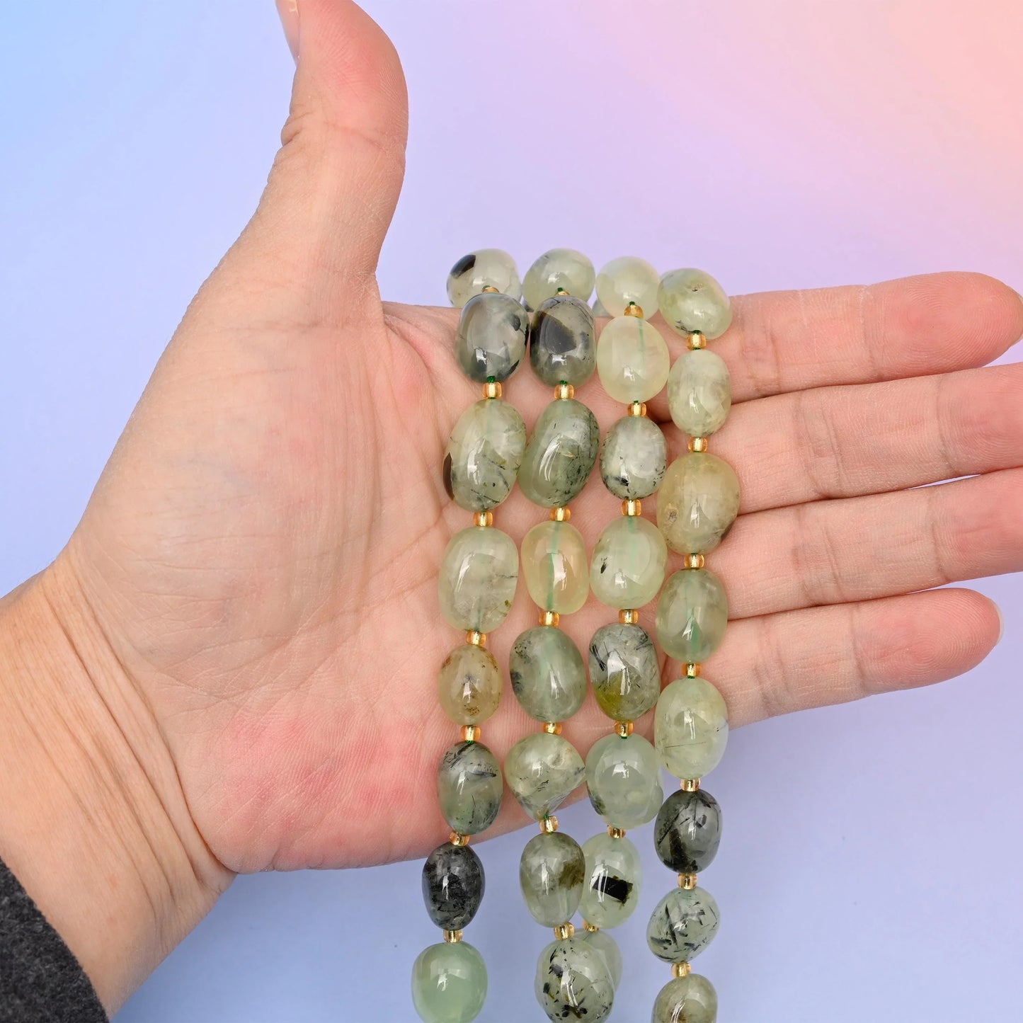 Natural Green Prehnite Oval Gemstone Beads, Size 10-17mm Green Prehnite Nugget Beads, DIY Jewelry Making Beads, 15.5 Inches Per Strand - Mycrazycrystal