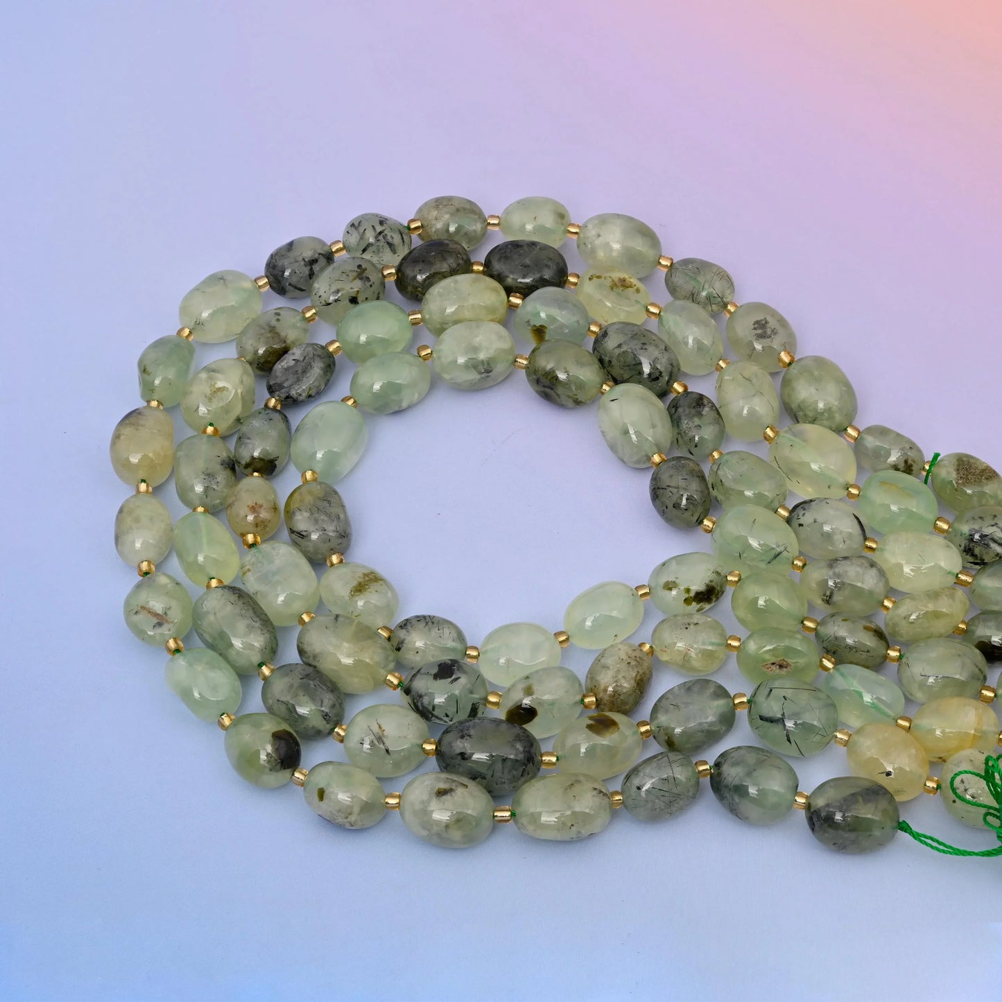 Natural Green Prehnite Oval Gemstone Beads, Size 10-17mm Green Prehnite Nugget Beads, DIY Jewelry Making Beads, 15.5 Inches Per Strand - Mycrazycrystal