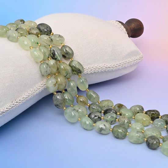 Natural Green Prehnite Oval Gemstone Beads, Size 10-17mm Green Prehnite Nugget Beads, DIY Jewelry Making Beads, 15.5 Inches Per Strand - Mycrazycrystal