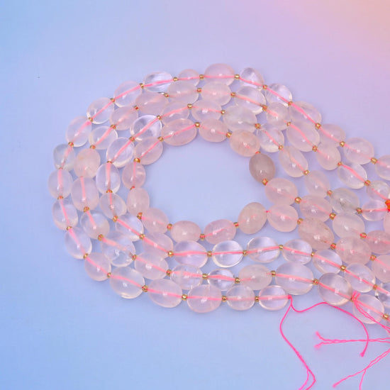 Natural Pink Rose Quartz Oval Gemstone Beads, Size 10-17mm Rose Quartz Nugget Beads, DIY Jewelry Making Beads, 15.5 Inches Per Strand - Mycrazycrystal