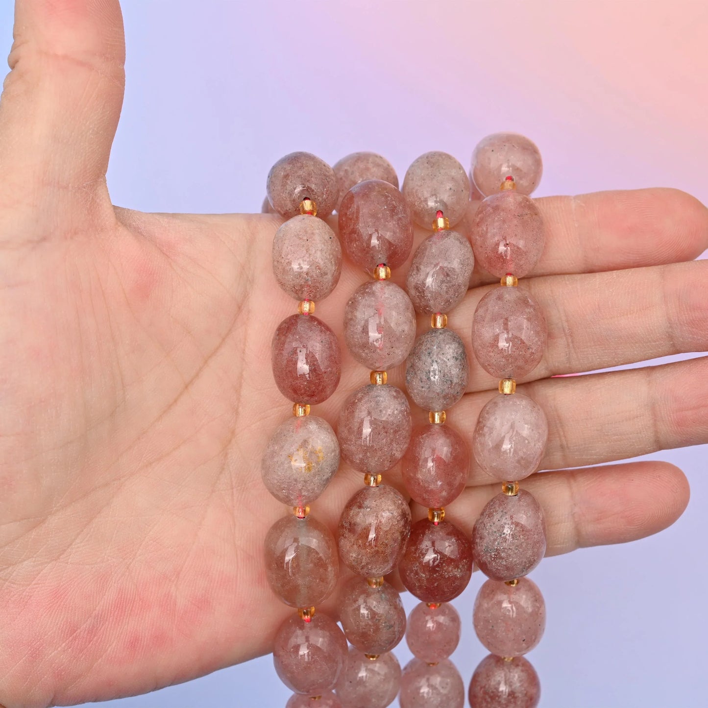 Natural Strawberry Quartz Oval Gemstone Beads, Size 10-17mm Strawberry Quartz Nugget Beads, DIY Jewelry Making Beads, 15.5 Inches Per Strand - Mycrazycrystal