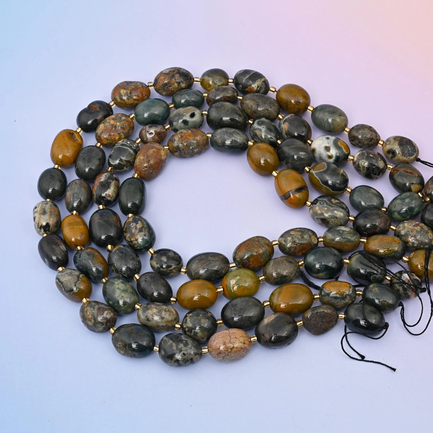 Natural Ocean Jasper Oval Gemstone Beads, Size 10-17mm Ocean Jasper Nugget Beads, DIY Jewelry Making Beads, 15.5 Inches Per Strand - Mycrazycrystal