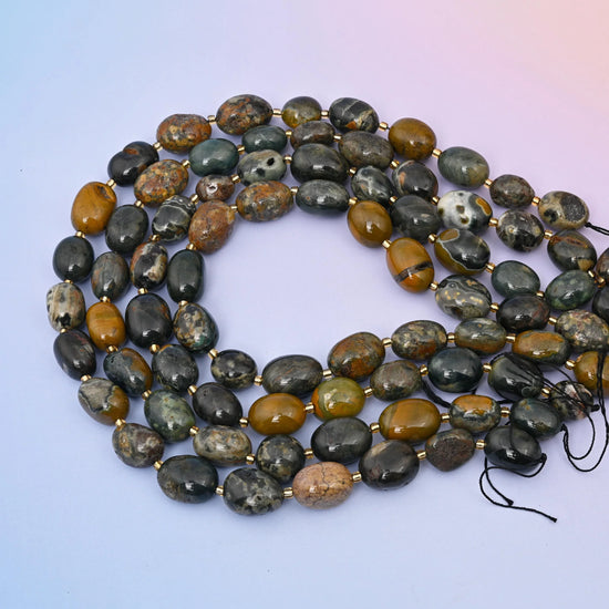 Natural Ocean Jasper Oval Gemstone Beads, Size 10-17mm Ocean Jasper Nugget Beads, DIY Jewelry Making Beads, 15.5 Inches Per Strand - Mycrazycrystal