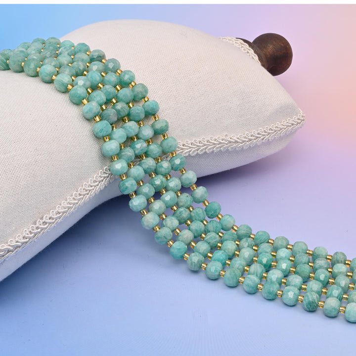 Natural Green Amazonite Faceted Rondelle Gemstone Beads, 6x8 mm Faceted Rondelle Bead Size, DIY Jewelry Making Beads, 15.5 Inches Per Strand