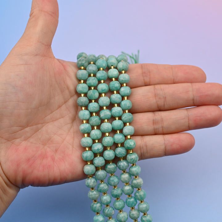 Natural Green Amazonite Faceted Rondelle Gemstone Beads, 6x8 mm Faceted Rondelle Bead Size, DIY Jewelry Making Beads, 15.5 Inches Per Strand