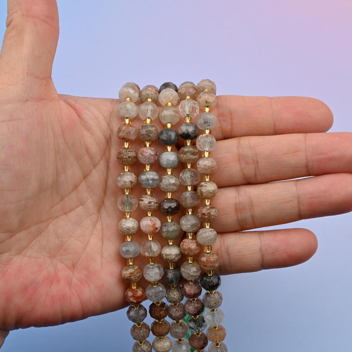 Natural Layer Phantom Quartz Faceted Rondelle Gemstone Beads, 6x8 mm Faceted Rondelle Bead, DIY Jewelry Making Beads, 15.5 Inches Per Strand