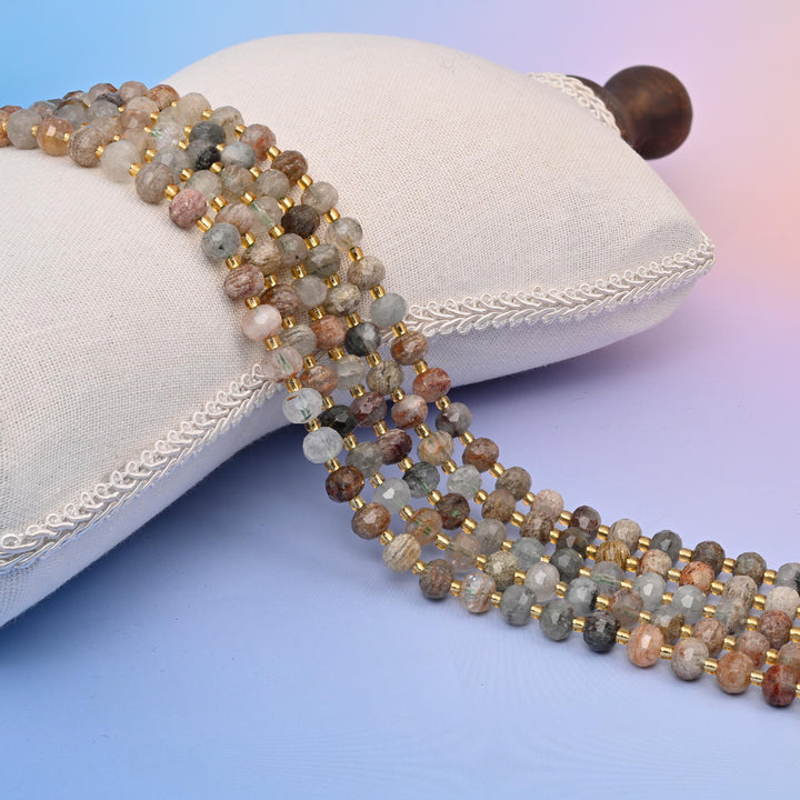 Natural Layer Phantom Quartz Faceted Rondelle Gemstone Beads, 6x8 mm Faceted Rondelle Bead, DIY Jewelry Making Beads, 15.5 Inches Per Strand