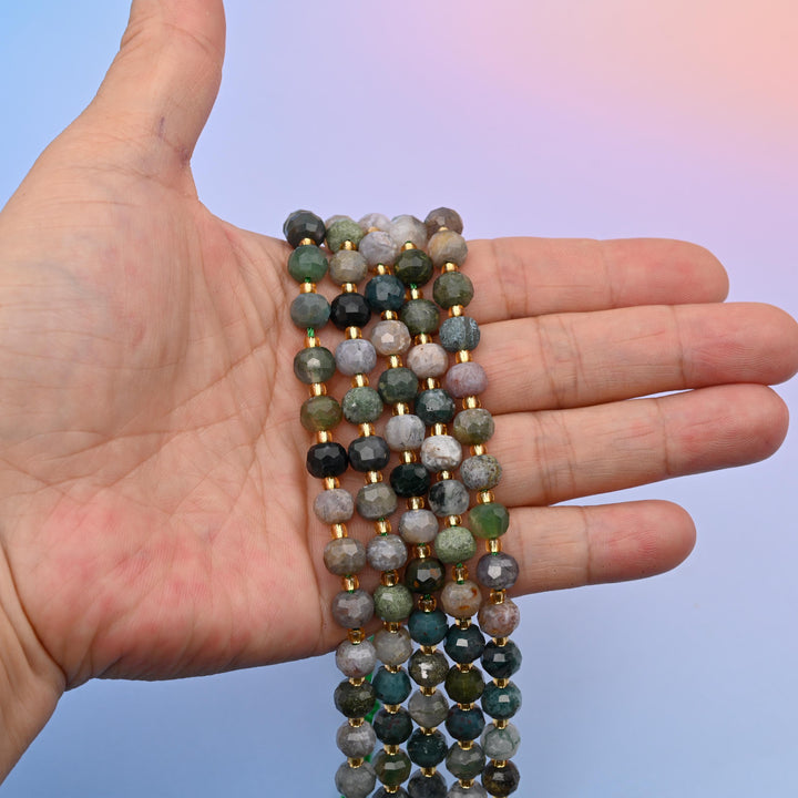 Natural Indian Agate Faceted Rondelle Gemstone Beads, 6x8 mm Faceted Rondelle Bead, DIY Jewelry Making Beads, 15.5 Inches Per Strand