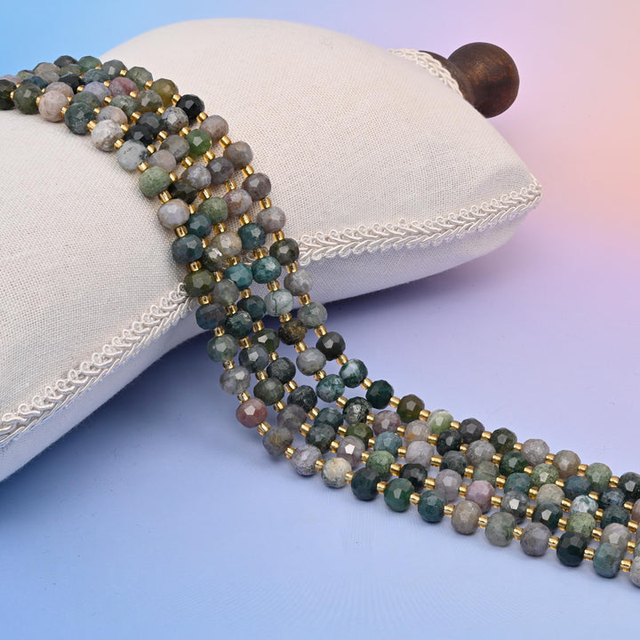 Natural Indian Agate Faceted Rondelle Gemstone Beads, 6x8 mm Faceted Rondelle Bead, DIY Jewelry Making Beads, 15.5 Inches Per Strand