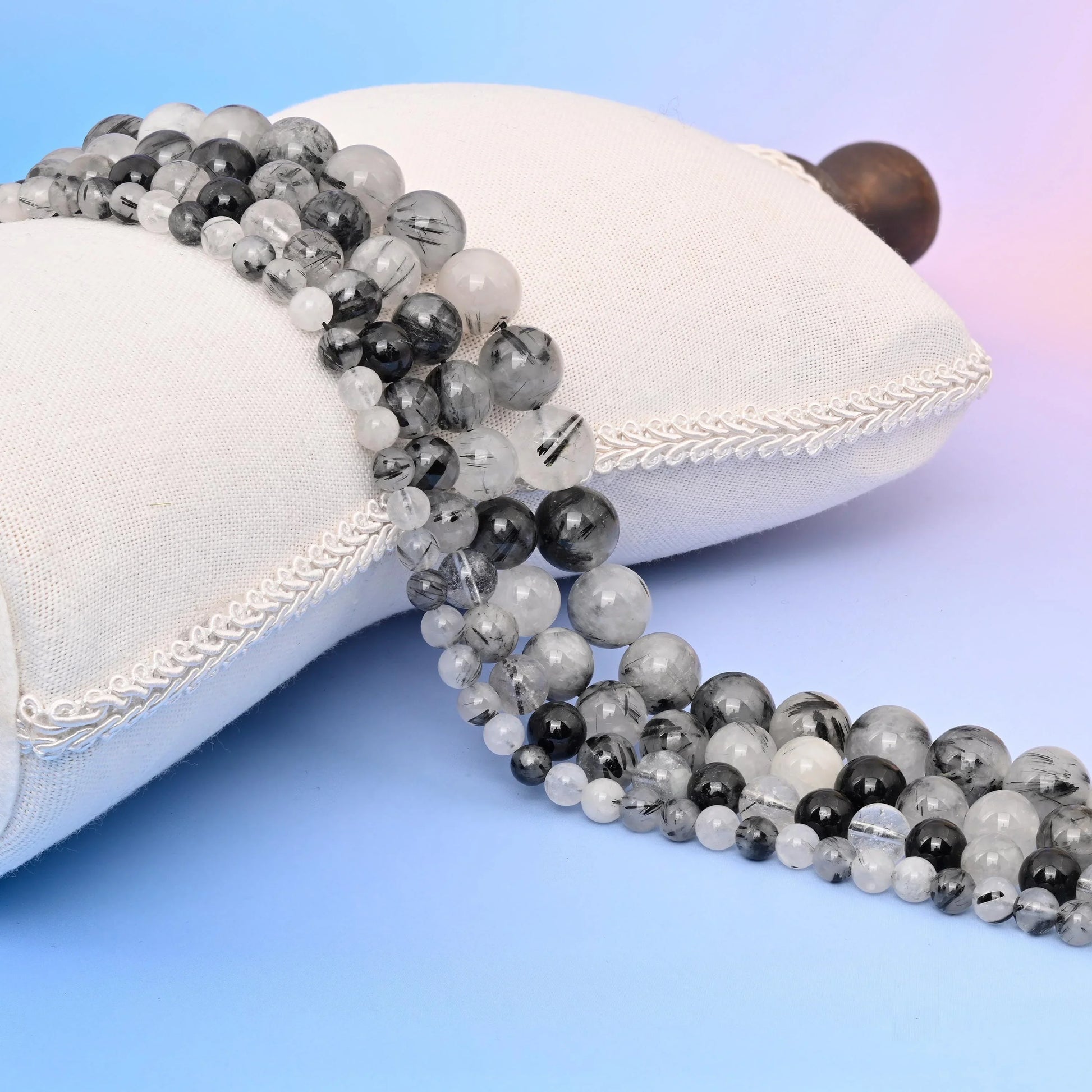 Natural Black Rutilated Quartz Round Gemstone Beads, 6mm, 8mm, 10mm, 12mm Round Bead, DIY Jewelry Making Beads, 15.5 Inches Per Strand - Mycrazycrystal