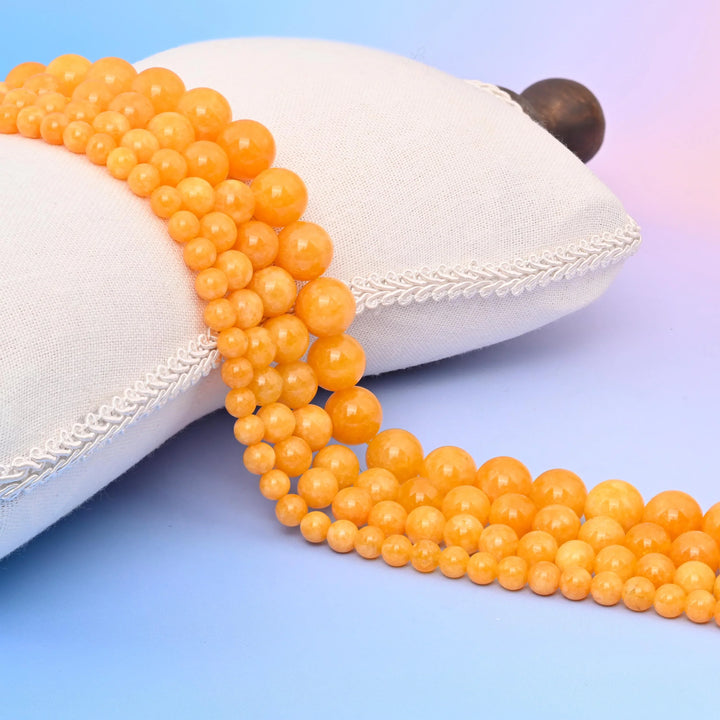 Yellow Cloudy Dyed Jade Round Gemstone Beads, 6mm, 8mm, 10mm, 12mm Gemstone Round Bead, DIY Jewelry Making Beads, 15.5 Inches Per Strand - Mycrazycrystal