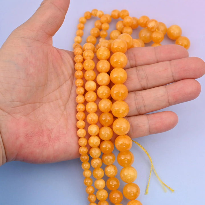 Yellow Cloudy Dyed Jade Round Gemstone Beads, 6mm, 8mm, 10mm, 12mm Gemstone Round Bead, DIY Jewelry Making Beads, 15.5 Inches Per Strand - Mycrazycrystal