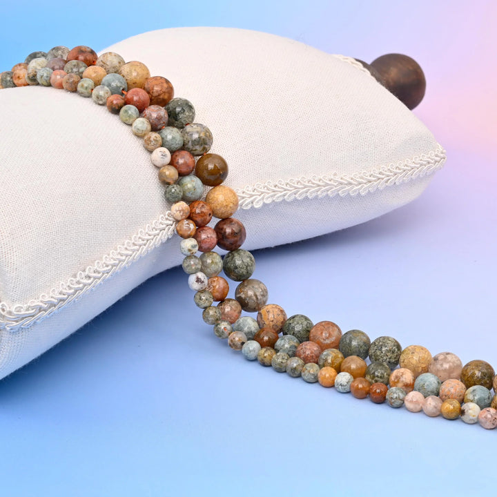 Natural Flower Ocean Jasper Round Gemstone Beads, 6mm, 8mm, 10mm Gemstone Round Bead, DIY Jewelry Making Beads, 15.5 Inches Per Strand - Mycrazycrystal
