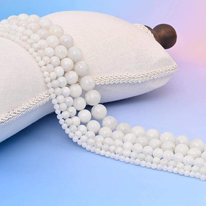 Flash White Moonstone Round Gemstone Beads, 4mm, 6mm, 8mm, 10mm, 12mm Gemstone Round Bead, DIY Jewelry Making Beads, 15.5 Inches Per Strand - Mycrazycrystal