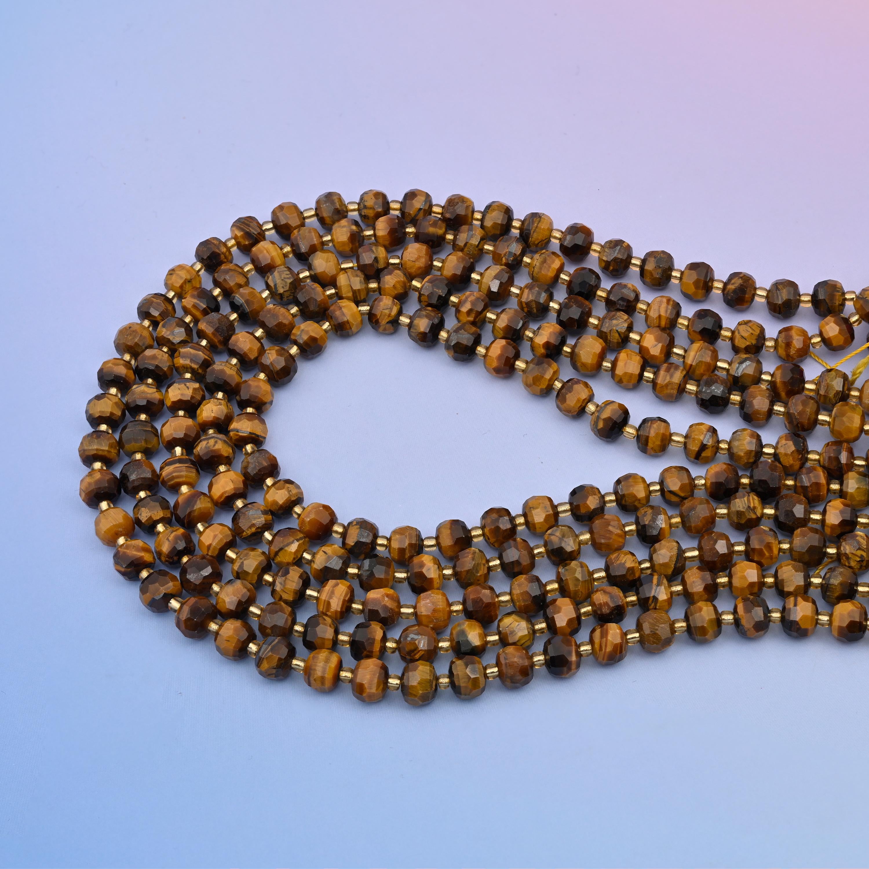 Natural Yellow Tiger Eye Faceted Rondelle Gemstone Beads