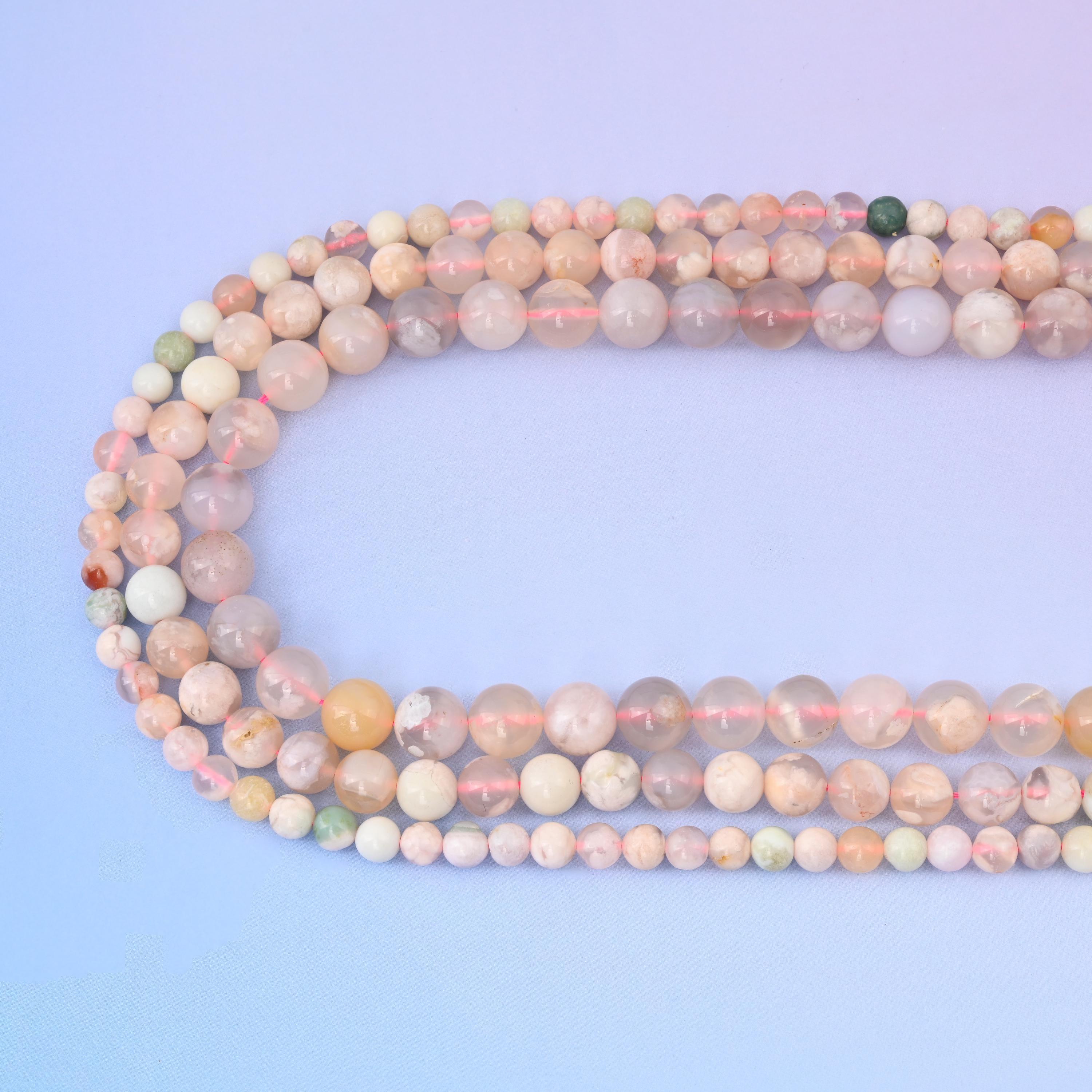 Natural Sakura Flower Agate Round Gemstone Beads, 6mm, 8mm, 10mm Gemstone Round Bead, DIY Jewelry Making Beads, 15.5 Inches Per Strand - Mycrazycrystal
