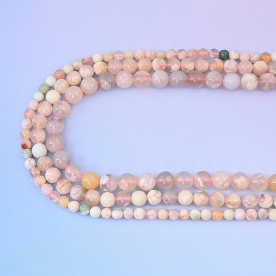 Natural Sakura Flower Agate Round Gemstone Beads, 6mm, 8mm, 10mm Gemstone Round Bead, DIY Jewelry Making Beads, 15.5 Inches Per Strand - Mycrazycrystal
