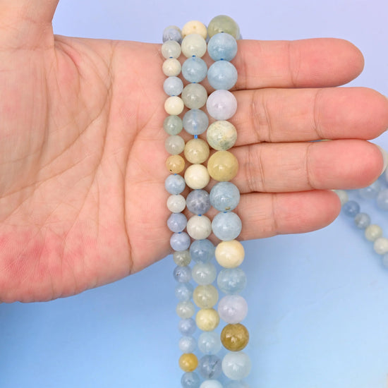 Natural Multi Color Aquamarine Round Gemstone Beads, 6mm, 8mm, 10mm Gemstone Round Bead, DIY Jewelry Making Beads, 15.5 Inches Per Strand - Mycrazycrystal