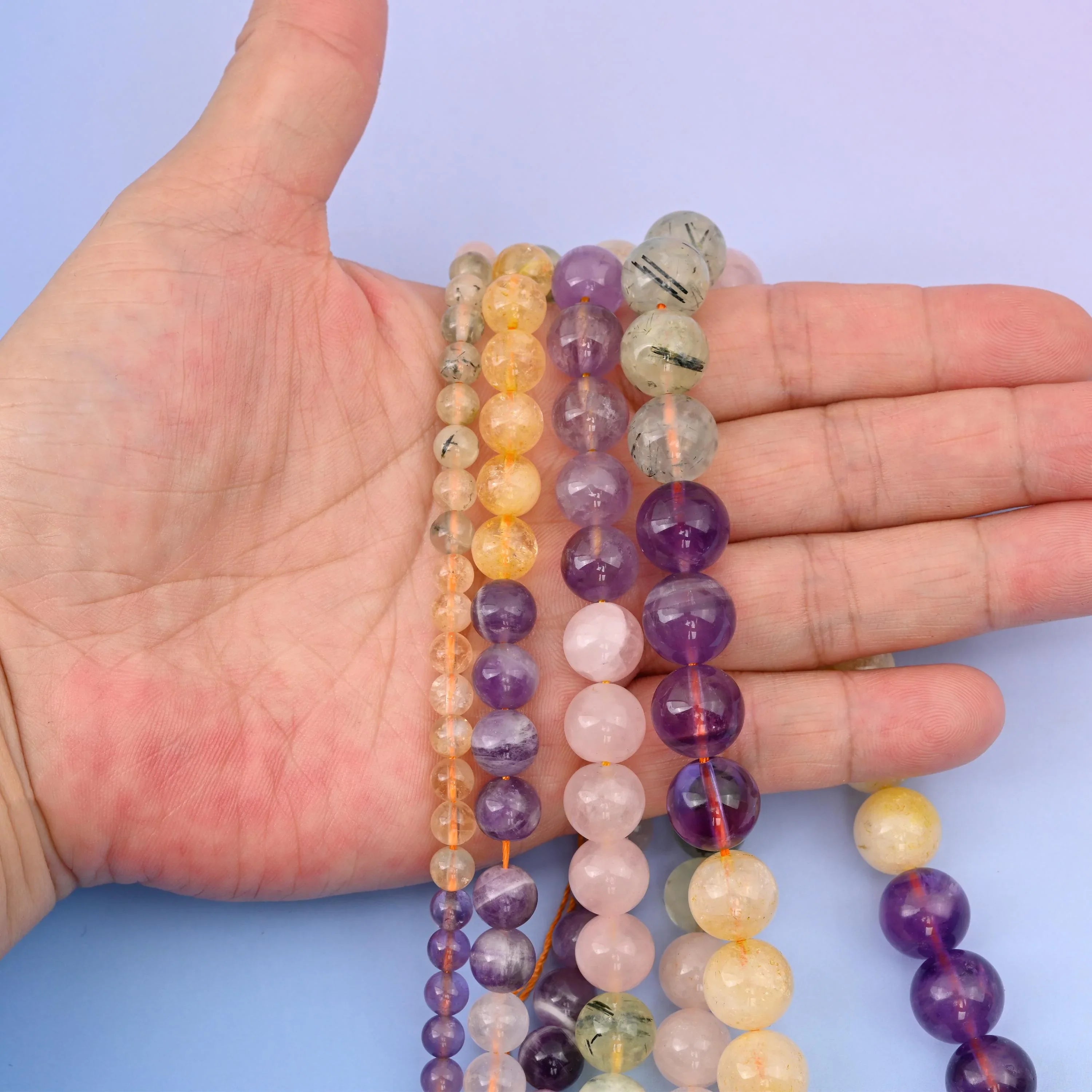 Prehnite, Rose Quartz, Amethyst, and Citrine 4 Combination Gemstone Round Beads, Size 6mm, 8mm, 10mm, 12mm, Multi-Color Gemstone Round Bead - Mycrazycrystal