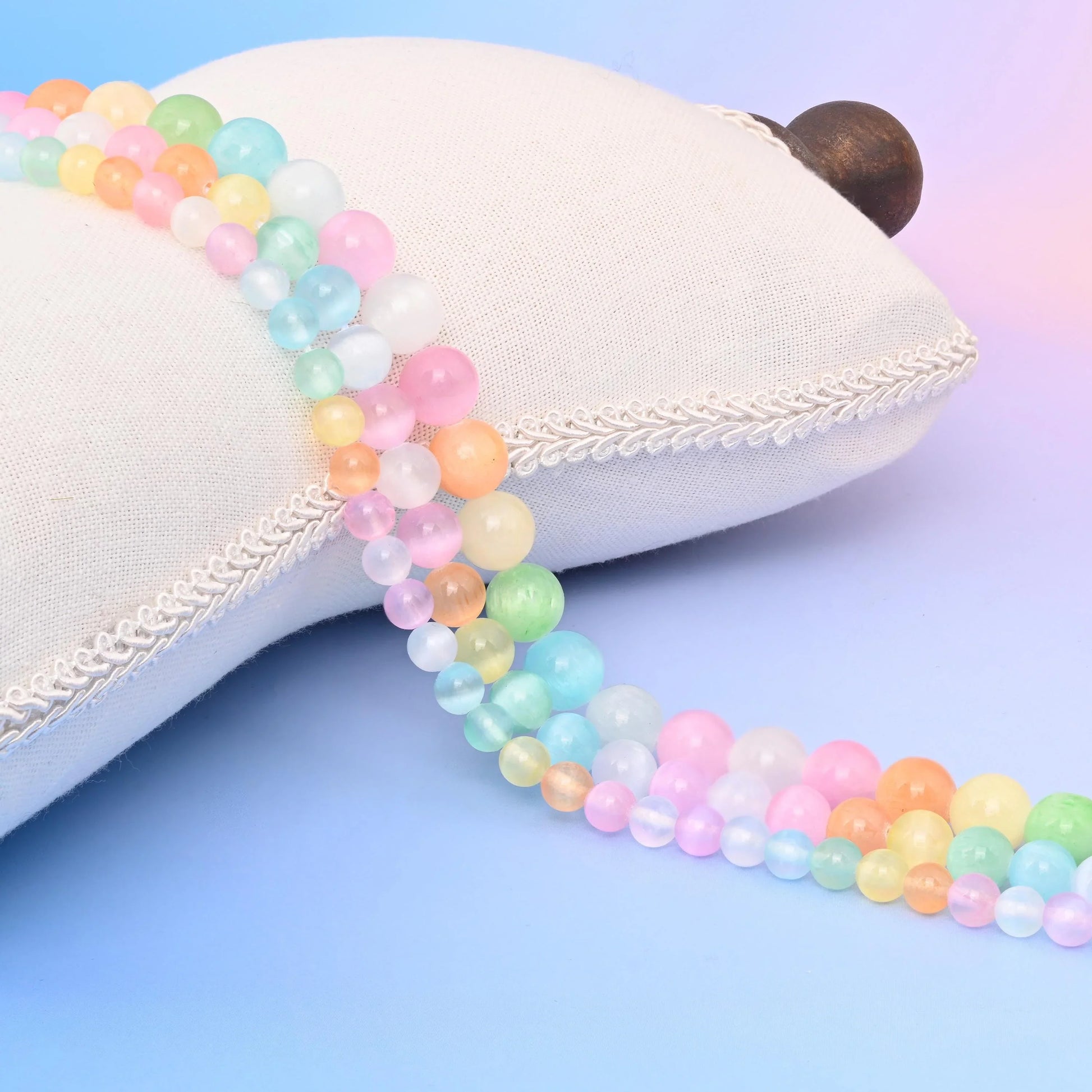Light Multi Color Selenite Round Gemstone Beads, 6mm, 8mm, 10mm Gemstone Round Bead, DIY Jewelry Making Beads, 15.5 Inches Per Strand - Mycrazycrystal