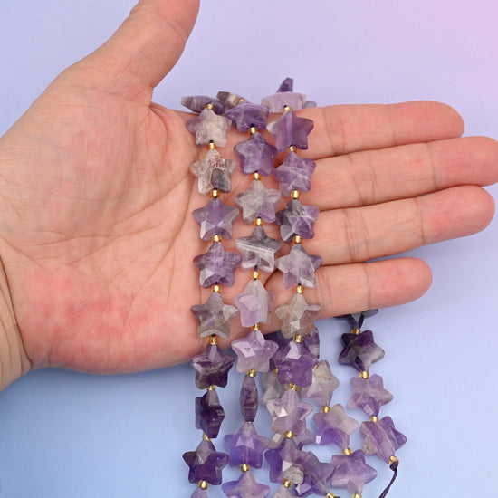 Natural Amethyst 5 Pointed Star Faceted Gemstone Beads, 14mm Star Gemstone Bead, DIY Jewelry Making Beads, 15.5 Inches Per Strand - Mycrazycrystal