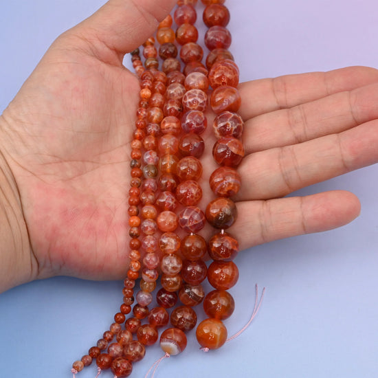 Natural Red Fire Agate Smooth Round Beads, Size 4mm, 6mm, 8mm, 10mm, 12mm Gemstone Bead, DIY Jewelry Making Beads, 15.5 Inches Per Strand - Mycrazycrystal