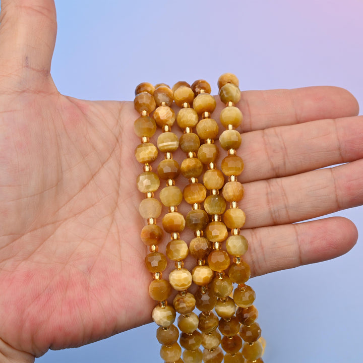Natural Golden Tiger Eye Faceted Rondelle Gemstone Beads, 6x8 mm Faceted Rondelle Bead, DIY Jewelry Making Beads, 15.5 Inches Per Strand