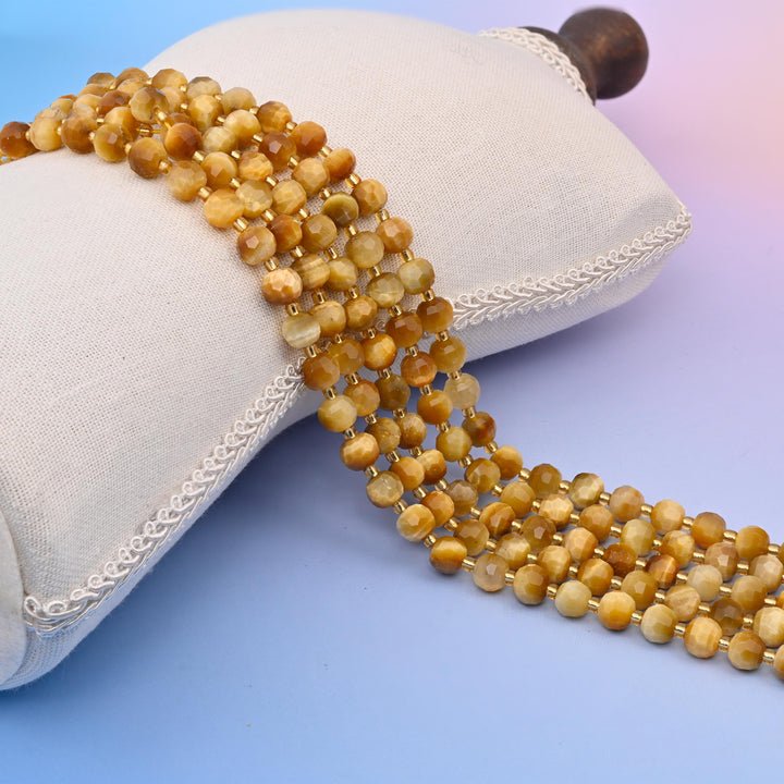Natural Golden Tiger Eye Faceted Rondelle Gemstone Beads, 6x8 mm Faceted Rondelle Bead, DIY Jewelry Making Beads, 15.5 Inches Per Strand