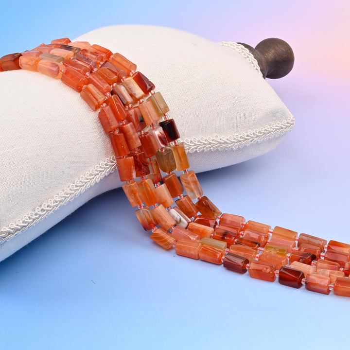 Natural Carnelian Faceted Tube Beads, Bead Size 12x8mm Gemstone Cylinder Bead, DIY Jewelry Making Beads, 15.5 Inches Per Strand