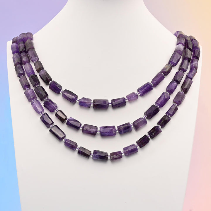 Natural Amethyst Faceted Tube Beads
