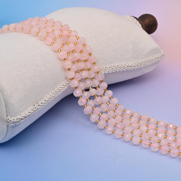 Natural Rose Quartz Faceted Rondelle Gemstone Beads, 6x8 mm Faceted Rondelle Bead, DIY Jewelry Making Beads, 15.5 Inches Per Strand