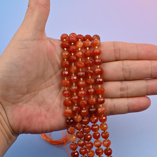 Natural Carnelian Faceted Rondelle Gemstone Beads, 6x8 mm Faceted Rondelle Bead, DIY Jewelry Making Beads, 15.5 Inches Per Strand