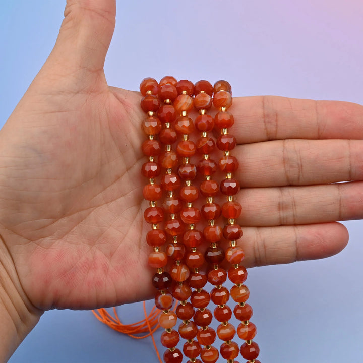 Natural Carnelian Faceted Rondelle Gemstone Beads, 6x8 mm Faceted Rondelle Bead, DIY Jewelry Making Beads, 15.5 Inches Per Strand