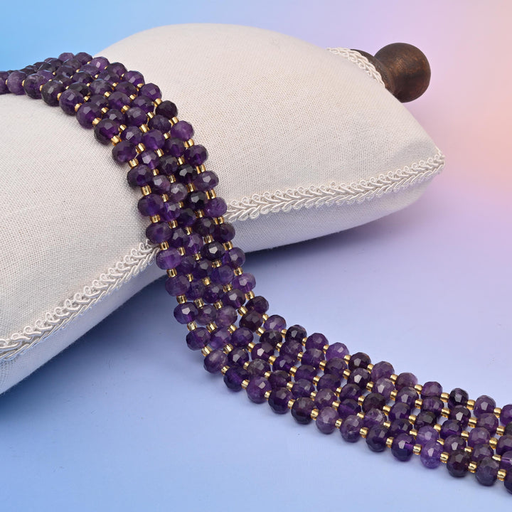Natural Purple Amethyst Faceted Rondelle Gemstone Beads, 6x8 mm Faceted Rondelle Bead, DIY Jewelry Making Beads, 15.5 Inches Per Strand