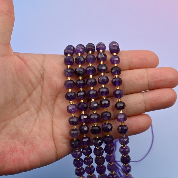Natural Purple Amethyst Faceted Rondelle Gemstone Beads, 6x8 mm Faceted Rondelle Bead, DIY Jewelry Making Beads, 15.5 Inches Per Strand