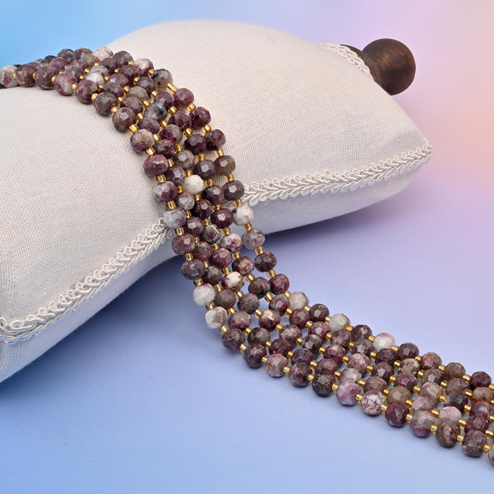 Natural Plum Blossom Tourmaline Faceted Rondelle Gemstone Beads, 6x8 mm Faceted Bead, DIY Jewelry Making Beads, 15.5 Inches Per Strand