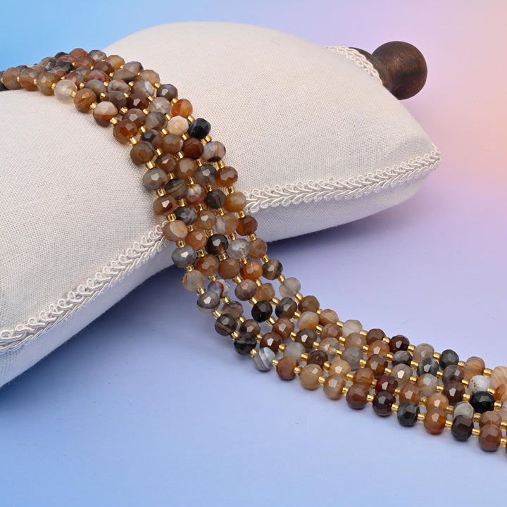 Natural Brown Strip Agate Faceted Rondelle Gemstone Beads, 6x8 mm Rondelle Faceted Bead, DIY Jewelry Making Beads, 15.5 Inches Per Strand